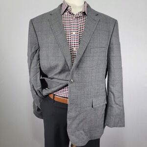 JOS A BANK Traveler Men's Sport‎ Coat Blazer Two Button Gray Plaid Wool Size 48L